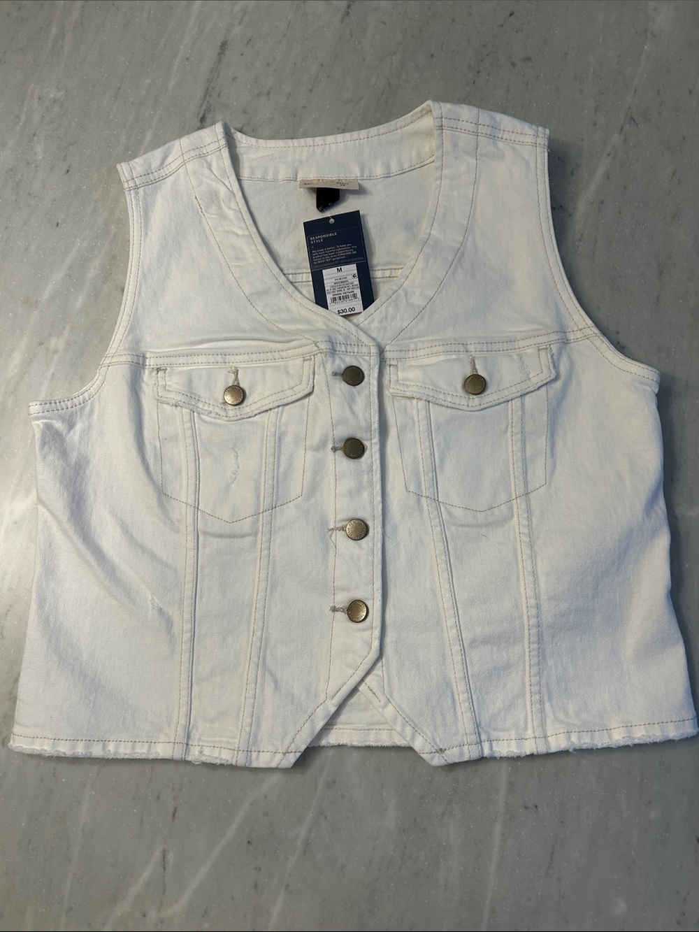Universal Thread White Denim Button-Front Vest